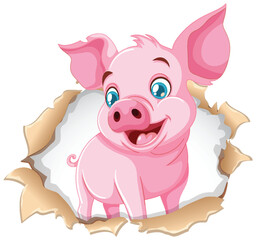 Cheerful Pig Breaking Through Paper