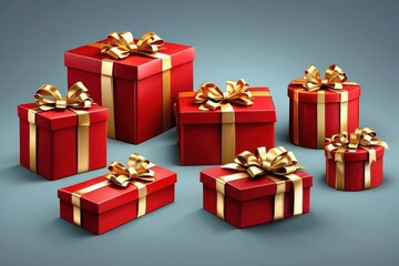 red gift box isolated with gold satin bow ribbon fly. festive holiday christmas,happy new years,mother day,wedding celebration,birth day shopping luxury present.