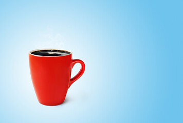 Obraz premium Red coffee cup on blue background.