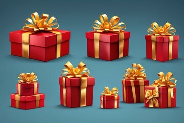 red gift box isolated with gold satin bow ribbon fly. festive holiday christmas,happy new years,mother day,wedding celebration,birth day shopping luxury present.