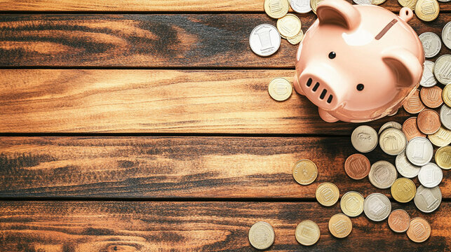 Broken piggy bank with coins scattered around, symbolizing financial struggle and the need for careful budgeting and saving.