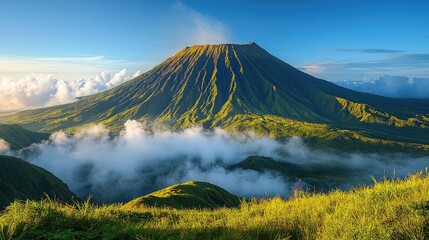 Fototapeta premium Majestic Volcano Rises Above Cloudscape At Dawn