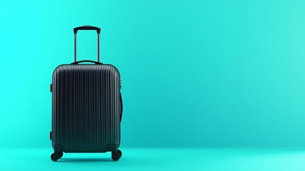A sleek black suitcase against a vibrant turquoise background, symbolizing travel and adventure. Perfect for vacation-related themes.