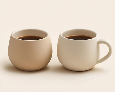 Two mugs one beige and the other white cerami