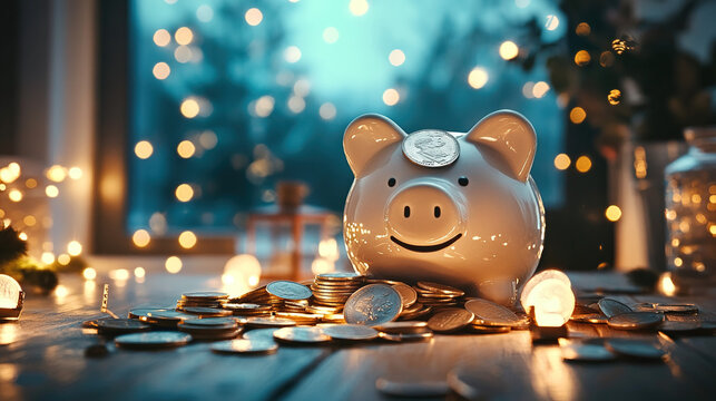 Broken piggy bank with coins scattered around, symbolizing financial struggle and the need for careful budgeting and saving.