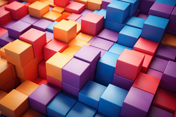 Elegant stack of colorful cubes with one that says cube