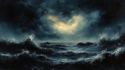 Fototapeta premium Dramatic Seascape Turbulent Waves Stormy Sky Dark Ocean Mood Power Mystery