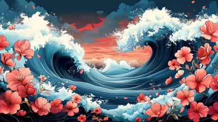 Waves and Hibiscus Flowers Celebration of AAPI Heritage Month Cultural Diversity and Inclusion