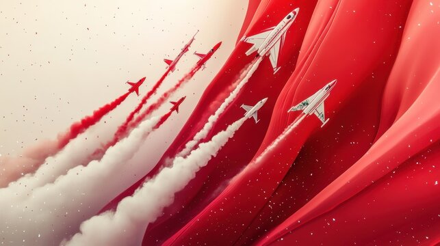 Red Arrows Airshow Spectacular: Aerobatic Jets Performing Stunning Maneuvers Against a Dynamic Red Sky