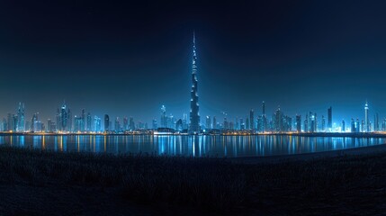 Naklejka premium Dubai Skyline Illuminated At Night Stunning Cityscape