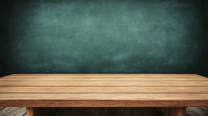 Wooden Table in Front of Empty Chalkboard Background for Display