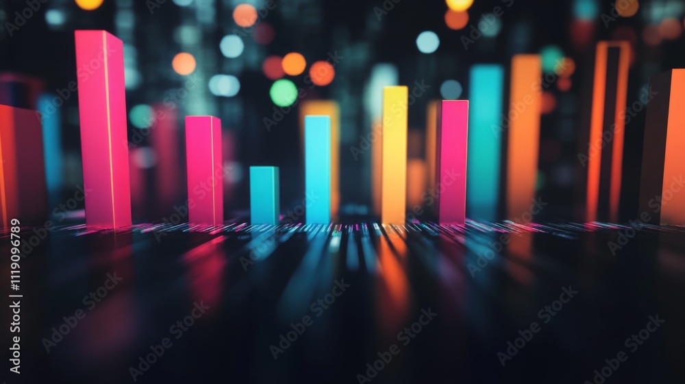 Fototapete vibrant data visualization with colorful bar graphs and lights