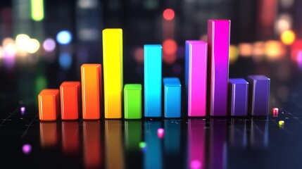 Colorful Bar Chart on Reflective Surface in Dark Environment