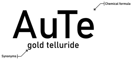 Gold telluride chemical formula and synonyms with callout titles