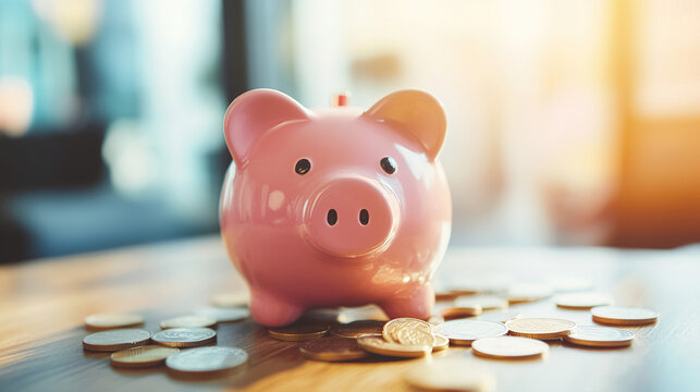 Broken piggy bank with coins scattered around, symbolizing financial struggle and the need for careful budgeting and saving.