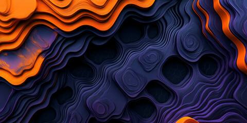 Abstract Layers: A mesmerizing interplay of deep purple and vibrant orange hues creates a dynamic, abstract composition. The layered, undulating forms evoke a sense of depth and dimensionality.