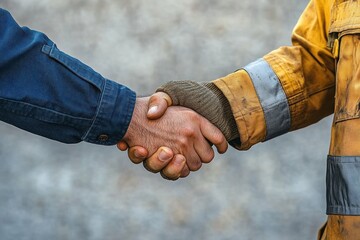 Handshake between Workers Teamwork Collaboration Construction Craftsman Engineer Partnership Support Safety
