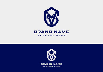 LOGO CONCEPT INITIAL LETTER MV COMBINATION WITH SHIELD
