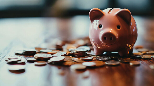 Broken piggy bank with coins scattered around, symbolizing financial struggle and the need for careful budgeting and saving.