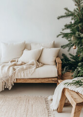 Modern scandi style christmas living room interior