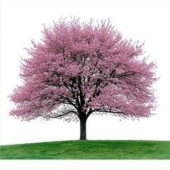 Obraz premium Pink Cherry Blossom Tree in Full Bloom Against White Background