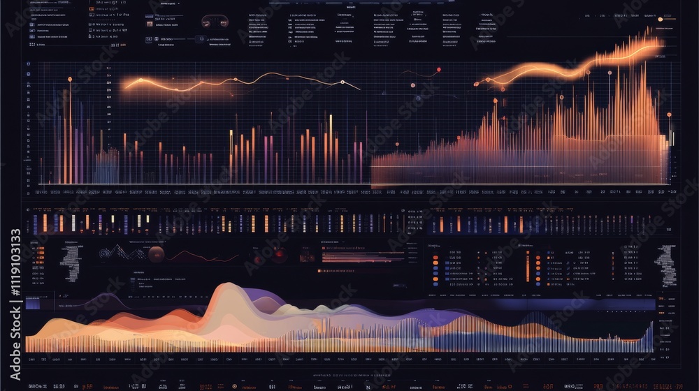 Fototapete Data Visualization Chart with Graphs and Metrics in Dark Theme