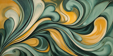 Liquid Dreamscape: Abstract swirls of teal, gold, and off-white create a mesmerizing, fluid pattern.  The image evokes a sense of calm and movement.