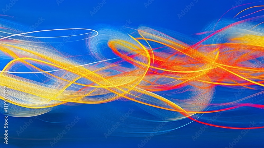 Poster vibrant swirls of light on a deep blue background for artistic use