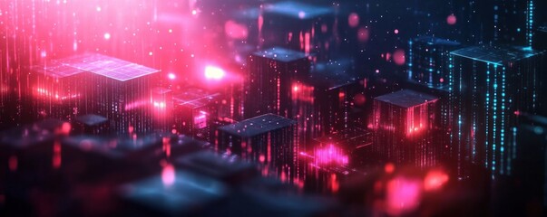 Fototapeta premium Futuristic Digital Landscape Cyberpunk Background for Artificial Intelligence Data Transfer and Encryption in Technology Applications