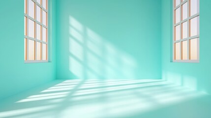 Obraz premium Mint Green Room Studio Backdrop Product Photography Window Light Empty Space