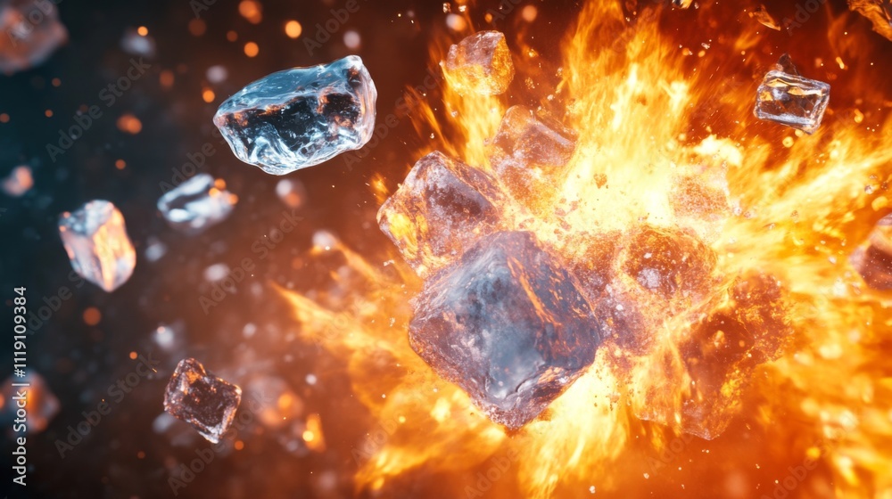 Leinwandbilder explosive interaction of fire and ice in a dramatic visual display