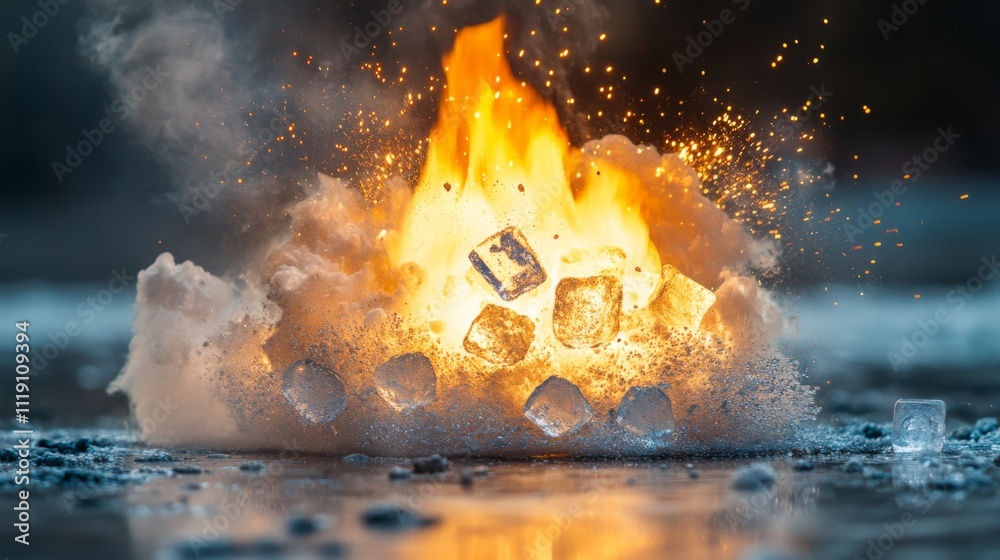 Aufkleber explosive contrast of fire and ice in a dynamic nature scene
