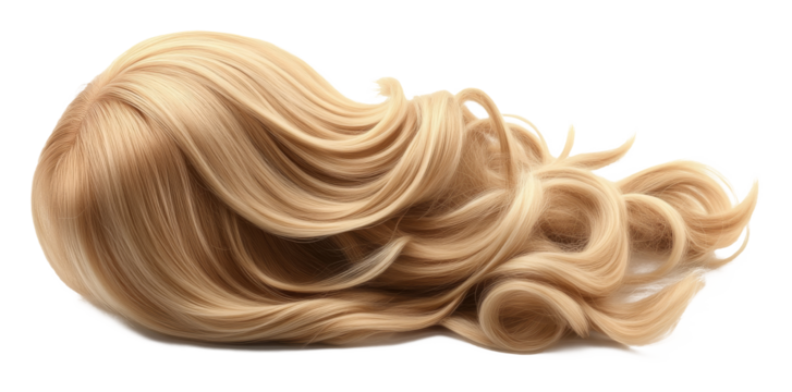 Blonde wavy hair extension isolated on transparent background, hairstyling concept