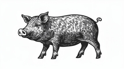 Fototapeta premium Silhouette of a pig on grass on white