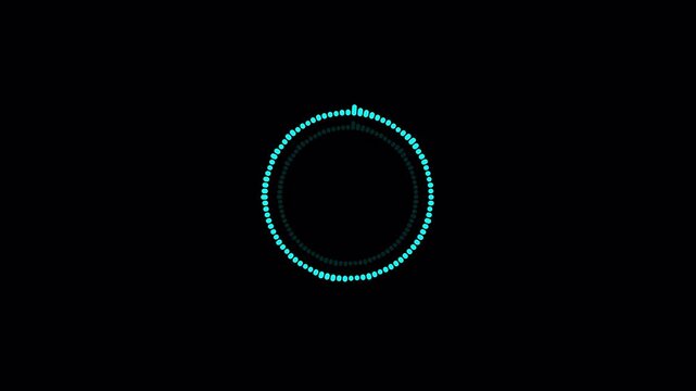  circular audio loop of rhythmic audio frequency waves, Futuristic sound wave visualization on black background,  circular Audio spectrum.
