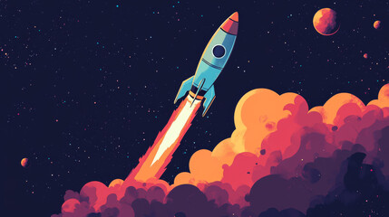 Fototapeta premium Ballistic rocket launch on black background 3d illustration