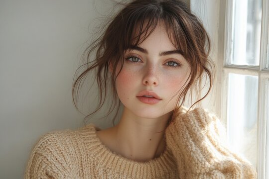 Middle-aged Woman Beauty Portrait Skincare Makeup Fashion Hair Care Coiffure
