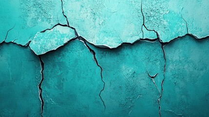 Obraz premium Striking Turquoise Blue Wall with Ripped Cracks and Textured Surface Background