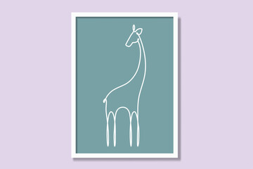 Giraffe portrait linear printable poster design. Modern continuous single-line framed canvas prints minimal vector illustration—elegance wild animal minimalism interior design. 