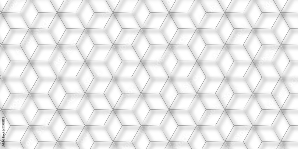 Poster Modern simple style seamless pattern with hexagonal graphic design. Geometric art deco texture mosaic white background. abstract molecular structures in technology, wallpaper background, vector.	