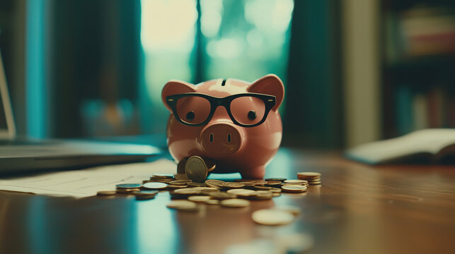 Broken piggy bank with coins scattered around, symbolizing financial struggle and the need for careful budgeting and saving.