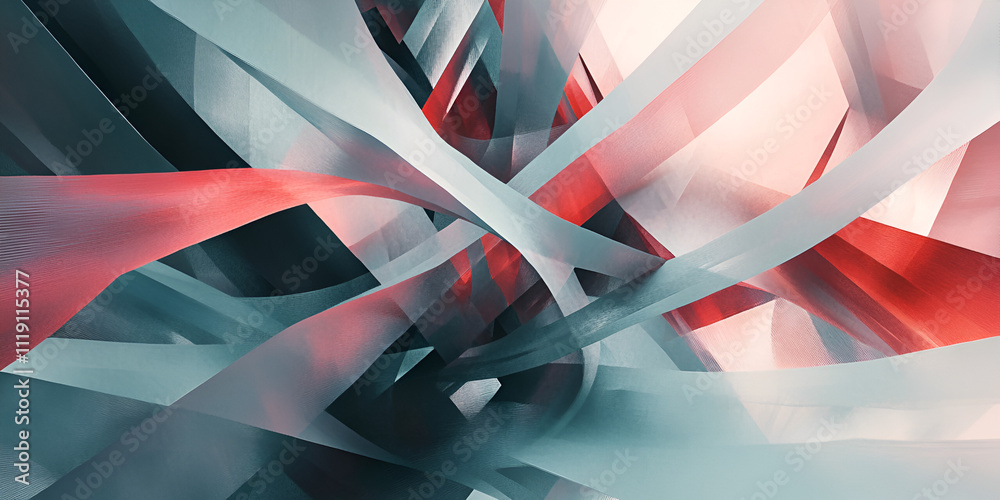 Poster abstract intertwining: a mesmerizing abstract artwork with vibrant red and blue ribbons intertwined,