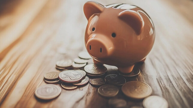 Broken piggy bank with coins scattered around, symbolizing financial struggle and the need for careful budgeting and saving.