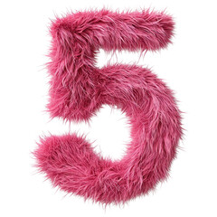 A Playful Representation of the Number Five in Vibrant Pink Fur Texture for Creative Design