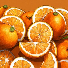 single orange, isolate objects, realistic cartoon oil paint, 2D illustration style