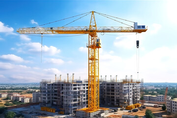Elegant New Building Construction with Tower Crane