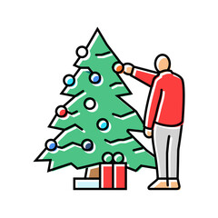 decorating the christmas tree color icon vector. decorating the christmas tree sign. isolated symbol illustration