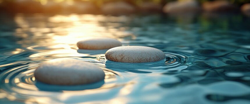 Calm Water Stones Summer Abstract Zen Beauty Natural Background for Spa and Skincare Fresh Relaxation