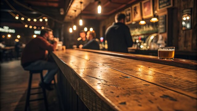 A bar with a man sitting at a stool and two other people standing