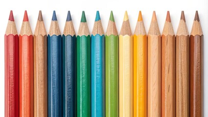 A row of colored pencils with the green one in the middle
